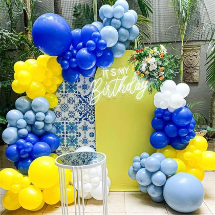 Imagem de Kit Balloon Arch Garland Paeyeq azul royal amarelo 129 unidades
