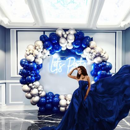 Imagem de Kit Balloon Garland Arch Froufing azul marinho/prata 142 unidades