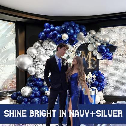 Imagem de Kit Balloon Garland Arch Froufing azul marinho/prata 142 unidades