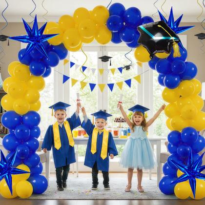 Imagem de Kit Balloon Garland Arch Kozee azul royal e amarelo, mais de 150 unidades