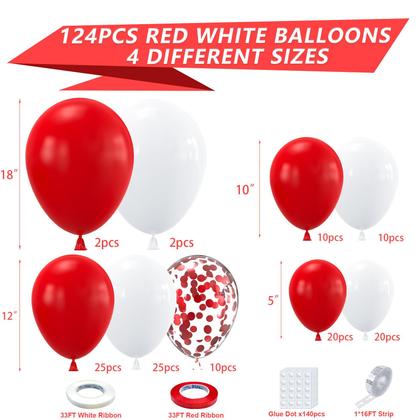 Imagem de Kit Balloon Garland Arch YAOWKY vermelho e branco 124 unidades