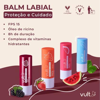 Imagem de Kit Balm Protetor Labial Morango Melancia Menta Fps 15 Vult