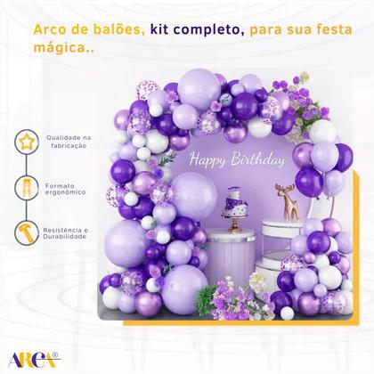 Imagem de Kit Baloes Arco Desconstruido Bexiga Roxo Lilás Buble + Fita