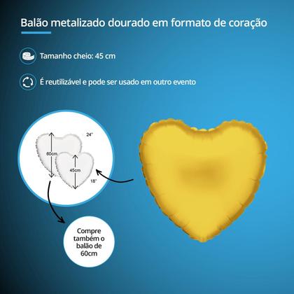 Kit Balões em forma de Coração Dourados para festas e ocasiões especiais 45 cm cada 3 Unidades - Cromus Imagem de Kit Balões em forma de Coração Dourados para festas e ocasiões especiais 45 cm cada 3 Unidades