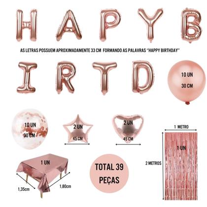 Imagem de Kit Balões Festa Aniversário Cortina Toalha Metalizada Bexigas Rose Gold