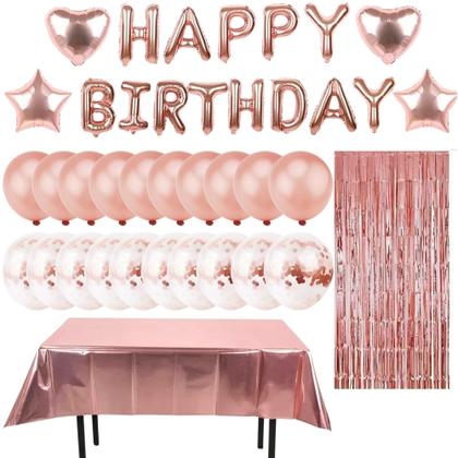 Imagem de Kit Balões Festa Aniversário Cortina Toalha Metalizada Bexigas Rose Gold