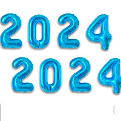 Imagem de Kit Balões Metalizados Azul 2024 Decoração Ano Novo Festa
