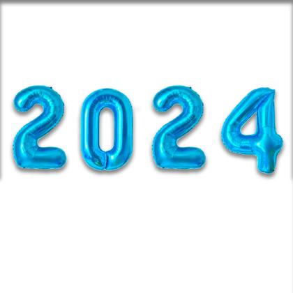 Imagem de Kit Balões Metalizados Azul 2024 Decoração Ano Novo Festa