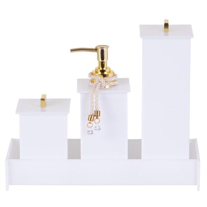 Imagem de Kit Bandeja Decorativa Porta Escova De Dentes Pasta Porta Algodão Cotonete E Porta Sabonete Líquido Dispenser Conjunto Banheiro Lavabo Pia