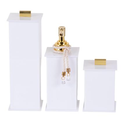 Imagem de Kit Bandeja Decorativa Porta Escova De Dentes Pasta Porta Algodão Cotonete E Porta Sabonete Líquido Dispenser Conjunto Banheiro Lavabo Pia