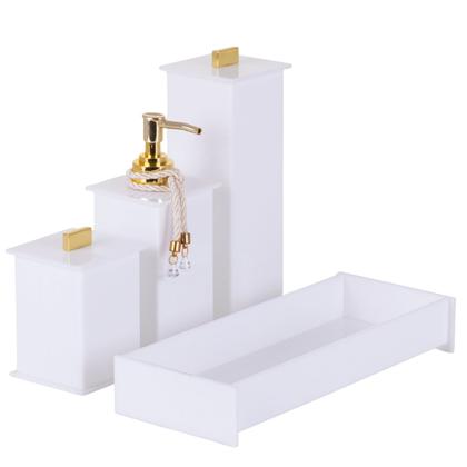 Imagem de Kit Bandeja Decorativa Porta Escova De Dentes Pasta Porta Algodão Cotonete E Porta Sabonete Líquido Dispenser Conjunto Banheiro Lavabo Pia