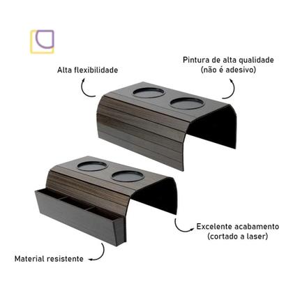 Imagem de Kit Bandeja Esteira para Braço de Sofá com Porta Copos e Controle