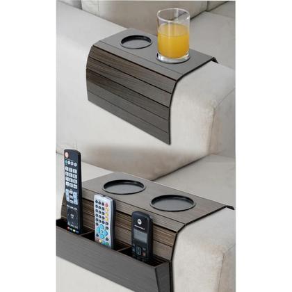 Imagem de Kit Bandeja Esteira para Braço de Sofá com Porta Copos e Controle