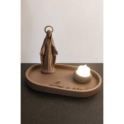 Imagem de Kit Bandeja Ore e Confie com Imagem de Nossa Senhora das Graças e Vela LED