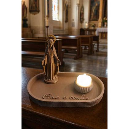 Imagem de Kit Bandeja Ore e Confie com Imagem de Nossa Senhora das Graças e Vela LED
