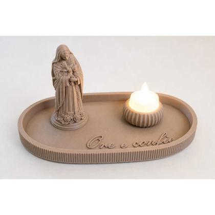 Imagem de Kit Bandeja Ore e Confie com Santa Rita de Cassia e Vela de LED - Decoração Religiosa