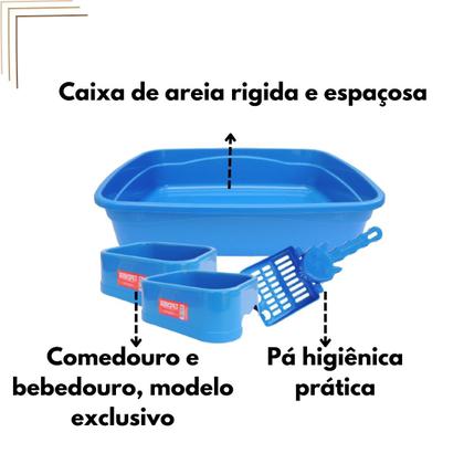 Imagem de Kit Banheira Caixa de Areia Comedouro Pá Higênica Sanitários Pet Gato Cat