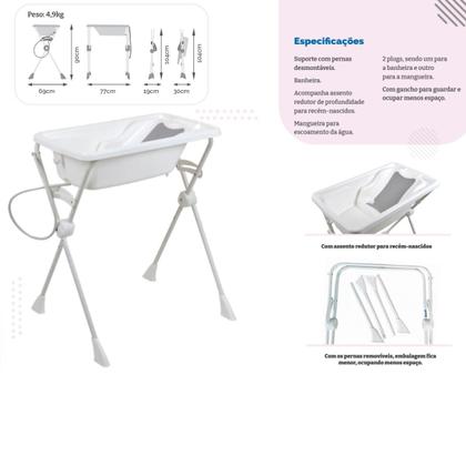 Kit Banheira de Bebê com Suporte e Assento Redutor Millenia Burigotto Branca Imagem de Kit Banheira de Bebê com Suporte e Assento Redutor Millenia Burigotto Branca