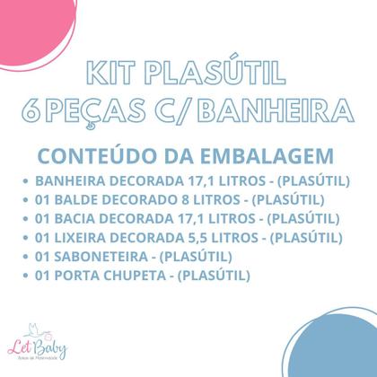Imagem de Kit banheira de bebê decorada ludica plasutil 6 peças + bacia + lixeira + balde menino e menina
