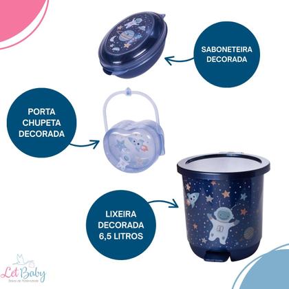 Imagem de Kit banheira de bebê decorada ludica plasutil 6 peças + bacia + lixeira + balde menino e menina