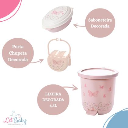 Imagem de Kit banheira de bebê decorada ludica plasutil 6 peças + bacia + lixeira + balde menino e menina