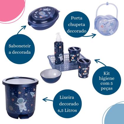 Imagem de Kit banheira de bebê plasutil 7 peças kit higiene bacia lixeira balde menino e menina