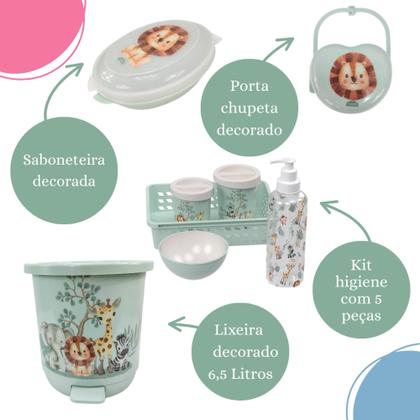 Imagem de Kit banheira de bebê plasutil 7 peças + kit higiene urso + bacia + lixeira + balde menino e menina