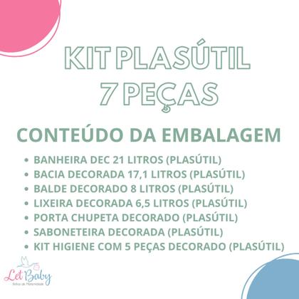 Imagem de Kit banheira de bebê plasutil 7 peças + kit higiene urso + bacia + lixeira + balde menino e menina