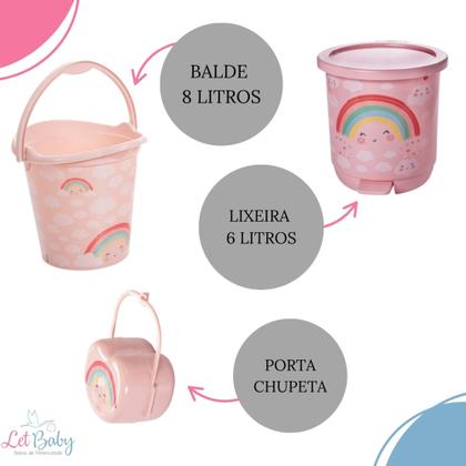 Imagem de Kit banheira de bebê plasutil 7 peças + kit higiene urso + bacia + lixeira + balde menino e menina