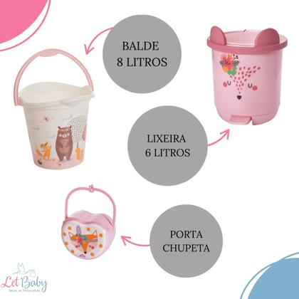 Imagem de Kit banheira de bebê plasutil 7 peças + kit higiene urso + bacia + lixeira + balde menino e menina