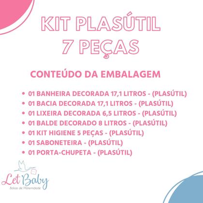 Imagem de Kit banheira de bebê plasutil 7 peças + kit higiene urso + bacia + lixeira + balde menino e menina