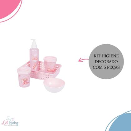 Imagem de Kit banheira de bebê plasutil 7 peças + kit higiene urso + bacia + lixeira + balde menino e menina