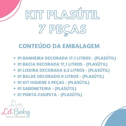 Imagem de Kit banheira de bebê plasutil 7 peças + kit higiene urso + bacia + lixeira + balde menino e menina