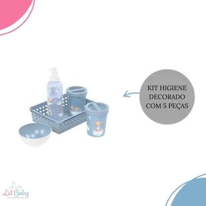 Imagem de Kit banheira de bebê plasutil 7 peças + kit higiene urso + bacia + lixeira + balde menino e menina