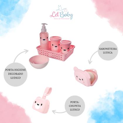 Imagem de Kit banheira de bebê plasutil 7 peças + kit higiene urso + bacia + lixeira + balde menino e menina