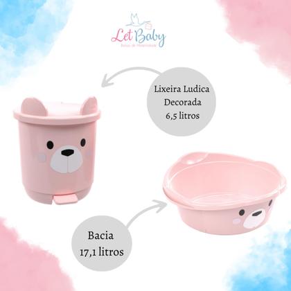 Imagem de Kit banheira de bebê plasutil 7 peças + kit higiene urso + bacia + lixeira + balde menino e menina