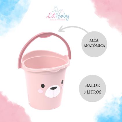 Imagem de Kit banheira de bebê plasutil 7 peças + kit higiene urso + bacia + lixeira + balde menino e menina