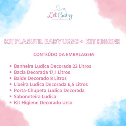 Imagem de Kit banheira de bebê plasutil 7 peças + kit higiene urso + bacia + lixeira + balde menino e menina