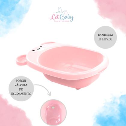 Imagem de Kit banheira de bebê plasutil 7 peças + kit higiene urso + bacia + lixeira + balde menino e menina