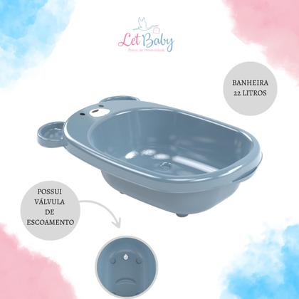 Imagem de Kit banheira de bebê plasutil 7 peças + kit higiene urso + bacia + lixeira + balde menino e menina
