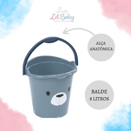 Imagem de Kit banheira de bebê plasutil 7 peças + kit higiene urso + bacia + lixeira + balde menino e menina