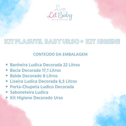 Imagem de Kit banheira de bebê plasutil 7 peças + kit higiene urso + bacia + lixeira + balde menino e menina
