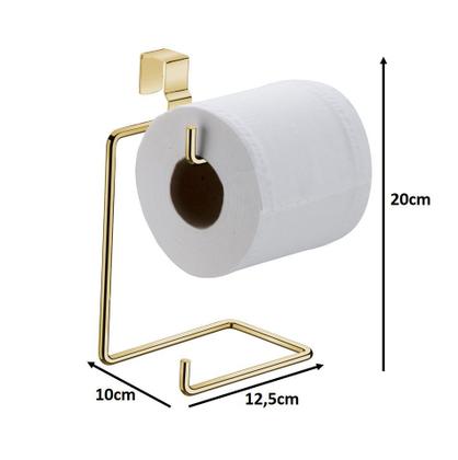 Imagem de Kit Banheiro 2 Peças Porta Toalha Duplo Pia Suporte Papel Higiênico Duplo Acoplado Dourado - Future