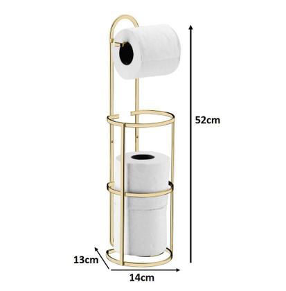 Imagem de Kit Banheiro 2 Peças Porta Toalha Duplo Pia Suporte Papel higiênico Triplo Chão Dourado - Future