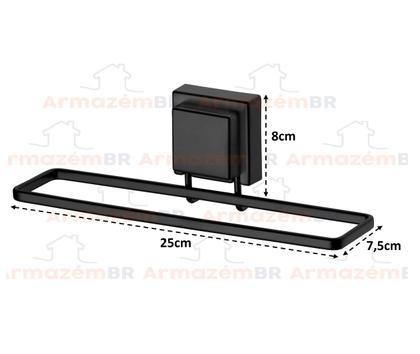Imagem de Kit Banheiro 2 Peças Porta Toalha Toalheiro 25cm Suporte Papel Higiênico Ventosa Preto Fosco - Future
