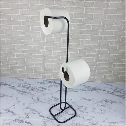 Imagem de Kit Banheiro 2 Peças Porta Toalha Toalheiro Duplo Suporte Papel Higiênico Preto Fosco - Future