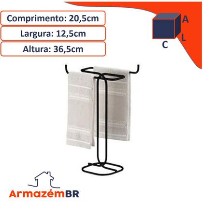 Imagem de Kit Banheiro 2 Peças Porta Toalha Toalheiro Duplo Suporte Papel Higiênico Preto Fosco - Future