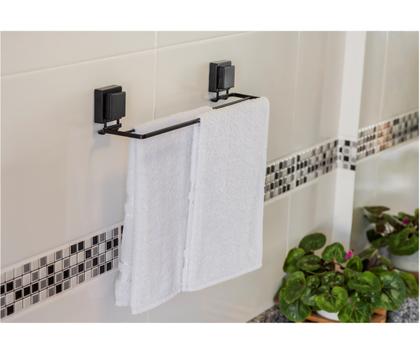 Imagem de Kit Banheiro 3 Peças Porta Toalha Toalheiro Duplo Suporte Papel Higiênico Ventosa Preto Fosco - Future