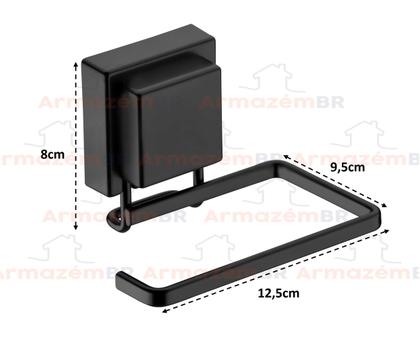 Imagem de Kit Banheiro 3 Peças Porta Toalha Toalheiro Duplo Suporte Papel Higiênico Ventosa Preto Fosco - Future