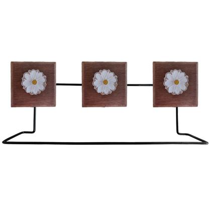 Imagem de Kit Banheiro 3 Peças Toalheiro Cabideiro Porta Papel Papel Com Flores Coloridas